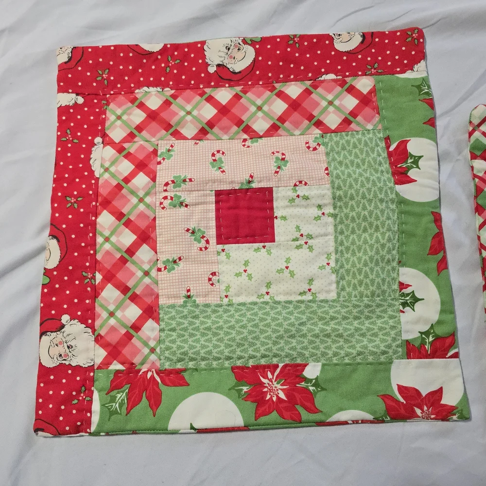 Set of Christmas Themed Quilted Throw Pillow Covers, Square, 13